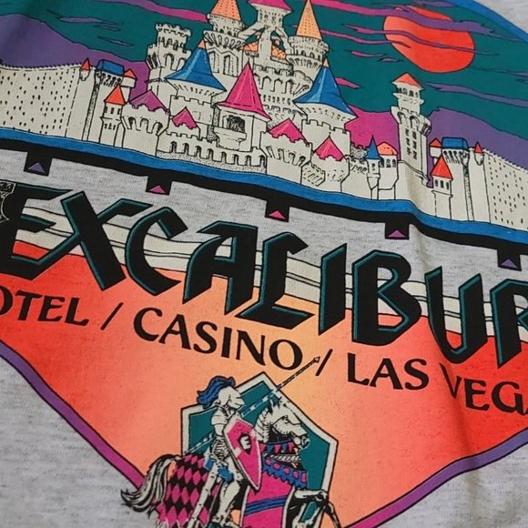 Vintage Excalibur Hotel Casino Las Vegas Graphic Premier Sportswear Gray T-Shirt - Picture 3 of 12